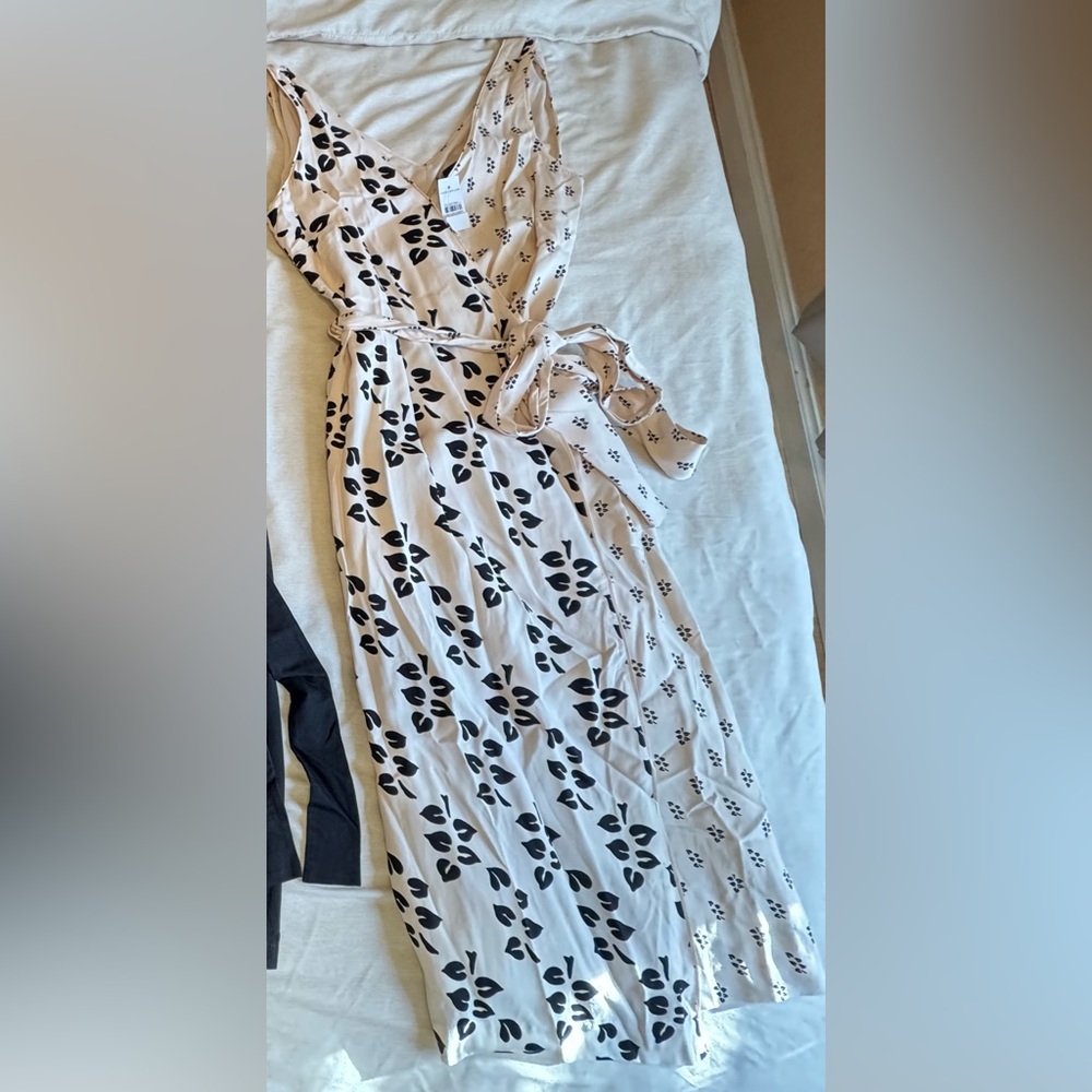 Ann Taylor Cream Midi Dress with Black Floral Print